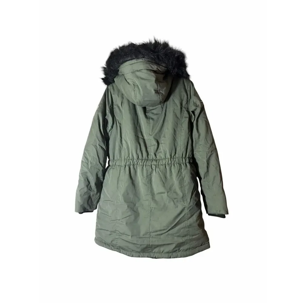 Justice Girls Olive Green Hooded Parka Coat Faux Fur XL 16-18 NWT